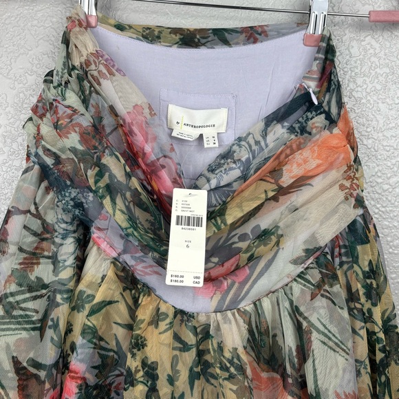 Anthropologie High-Low Tulle Women Garden Floral Watercolor Size6 Romantic Skirt - Picture 8 of 13